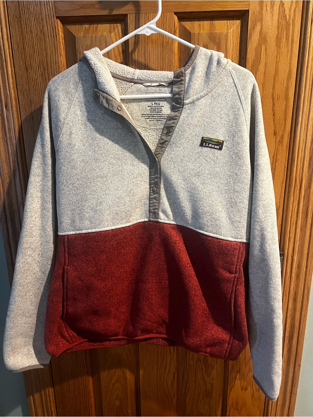 L.L. Bean Two-Tone Hooded Pullover - Gray & Red